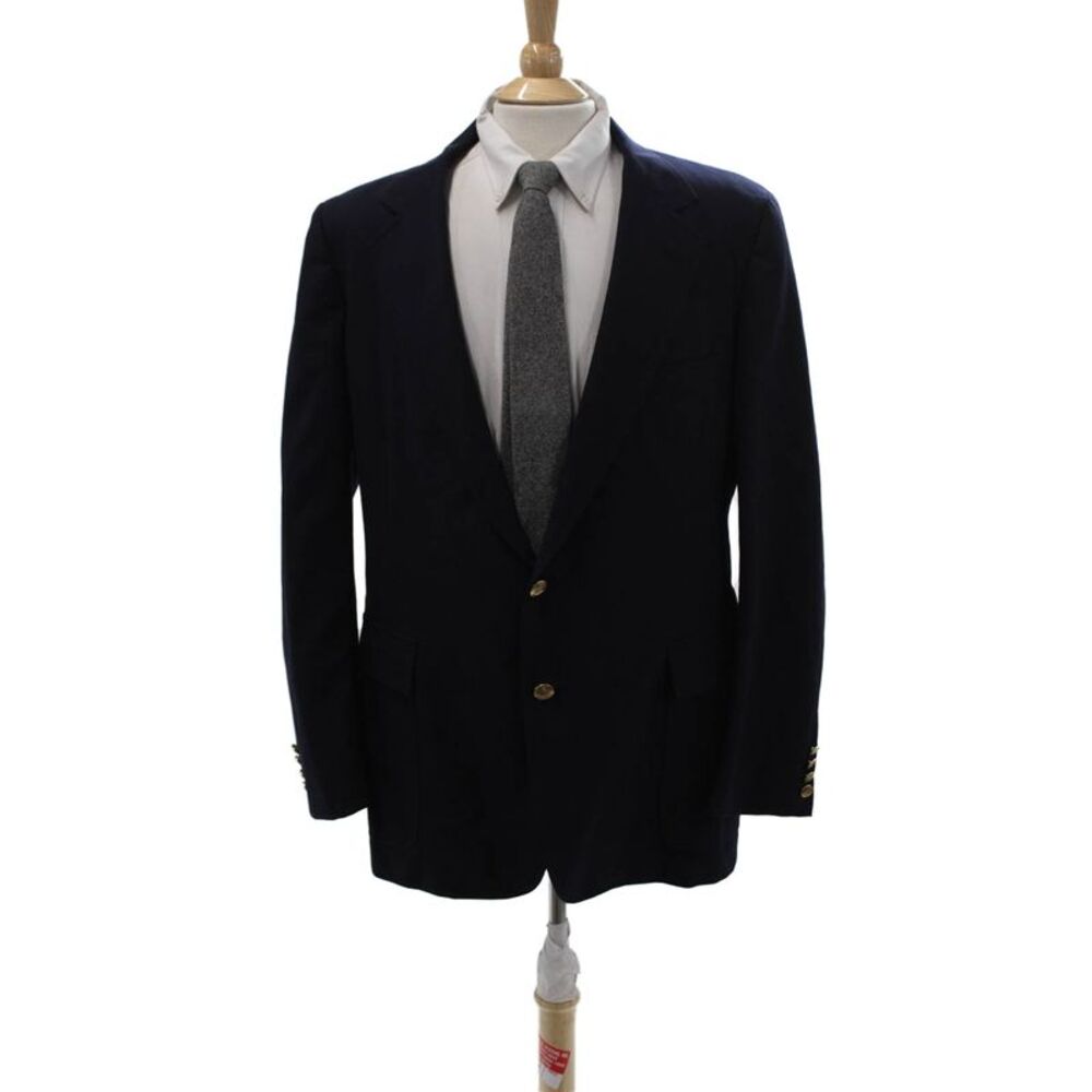 Nordstrom Mens Dark Blue Wool Blend Collared Button Blazer Long Sleeve Size 44